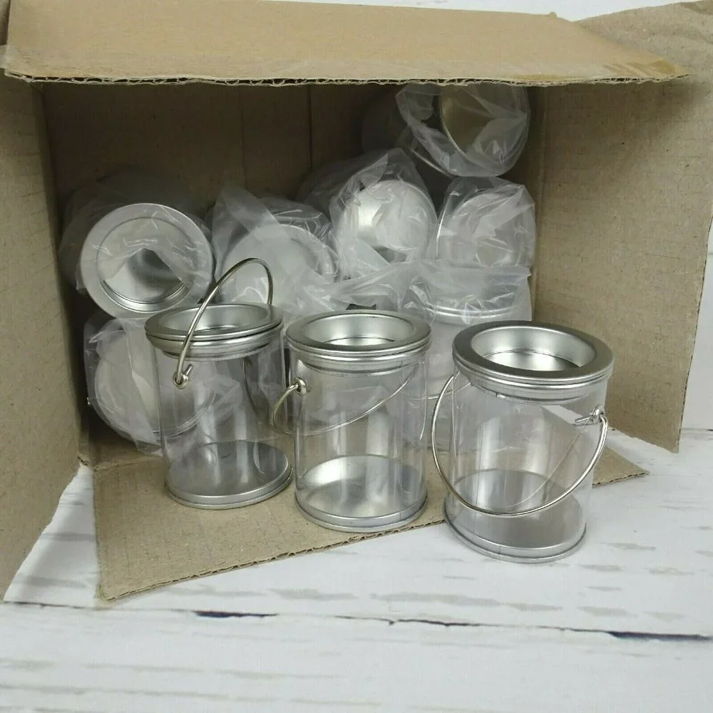 Clearance💎5/$25 Lot 12 Clear Candy Pails W/ Metal Lid Party Supplies New